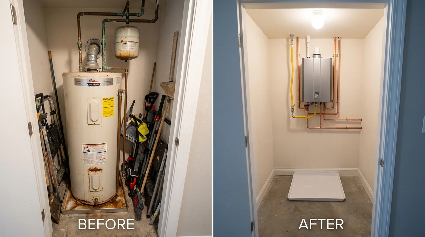 Tank water heater versus wall-mounted tankless unit comparison for Batavia, IL homeowners
